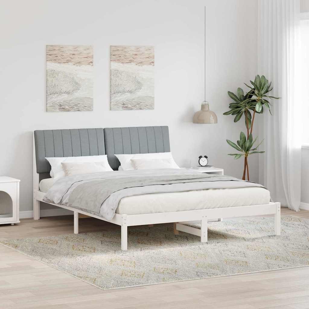 Ramka łóżka Z zagłówkiem Biały 150 x 200 cm Lite drewno sosnowe