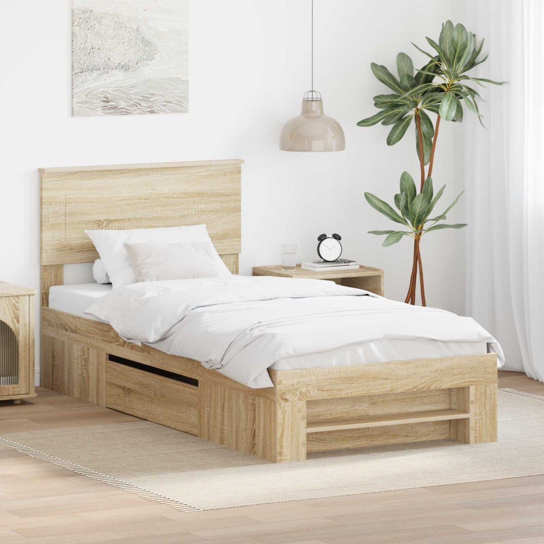 Ramka łóżka Dąb Sonoma 75 x 190 cm Drewno inżynieryjne