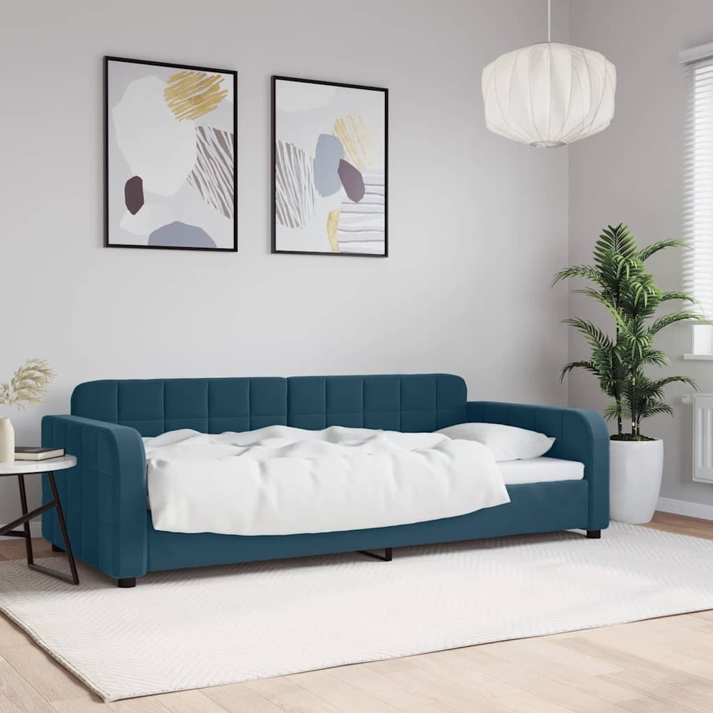 Sofa z funkcją spania, niebieska, 90x200 cm, obita aksamitem