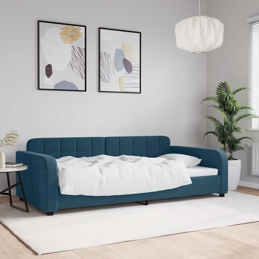 Sofa z funkcją spania, niebieska, 100x200 cm, obita aksamitem