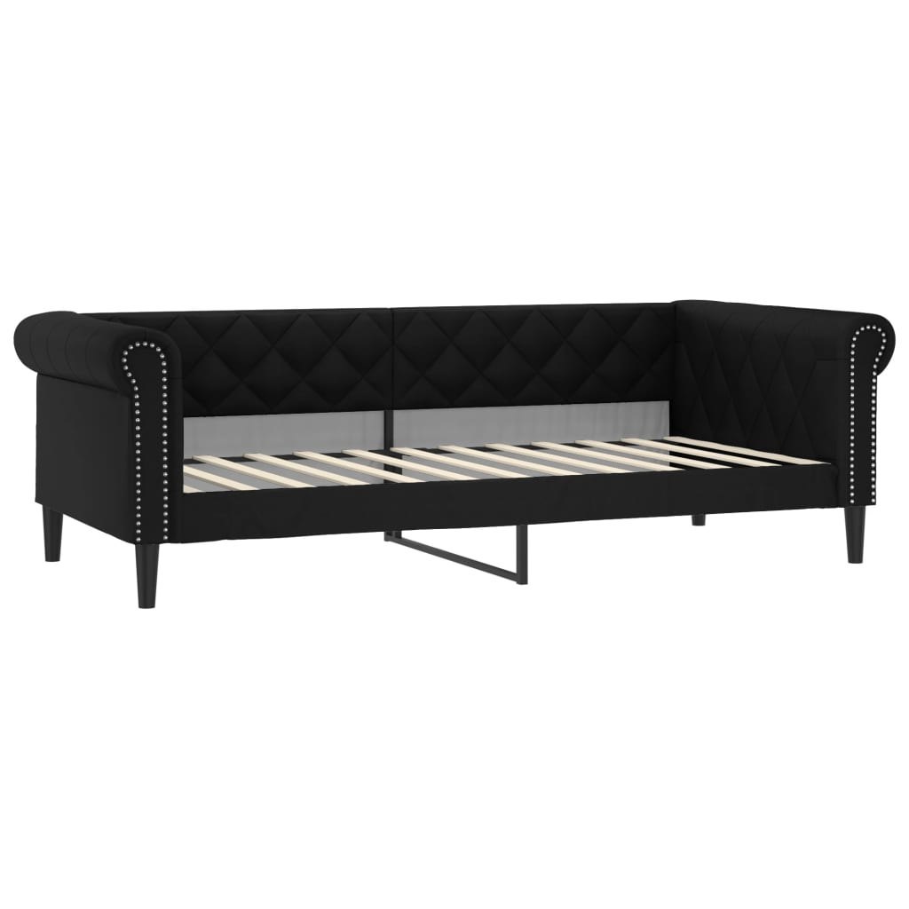 Sofa z funkcją spania, czarna, 100x200 cm, obita sztuczną skórą