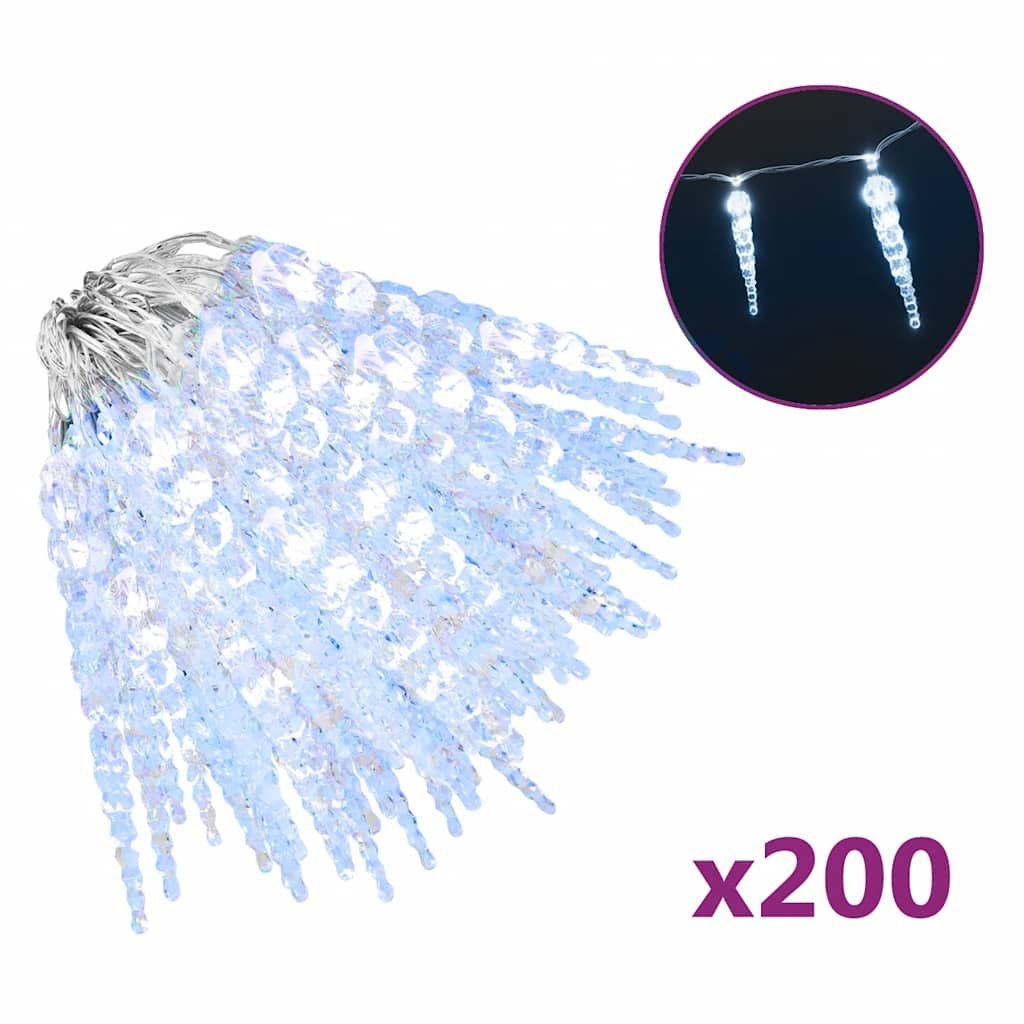 Świąteczna lampa sopelkowa 200 diod LED Zimna biel 20 m Akryl PVC