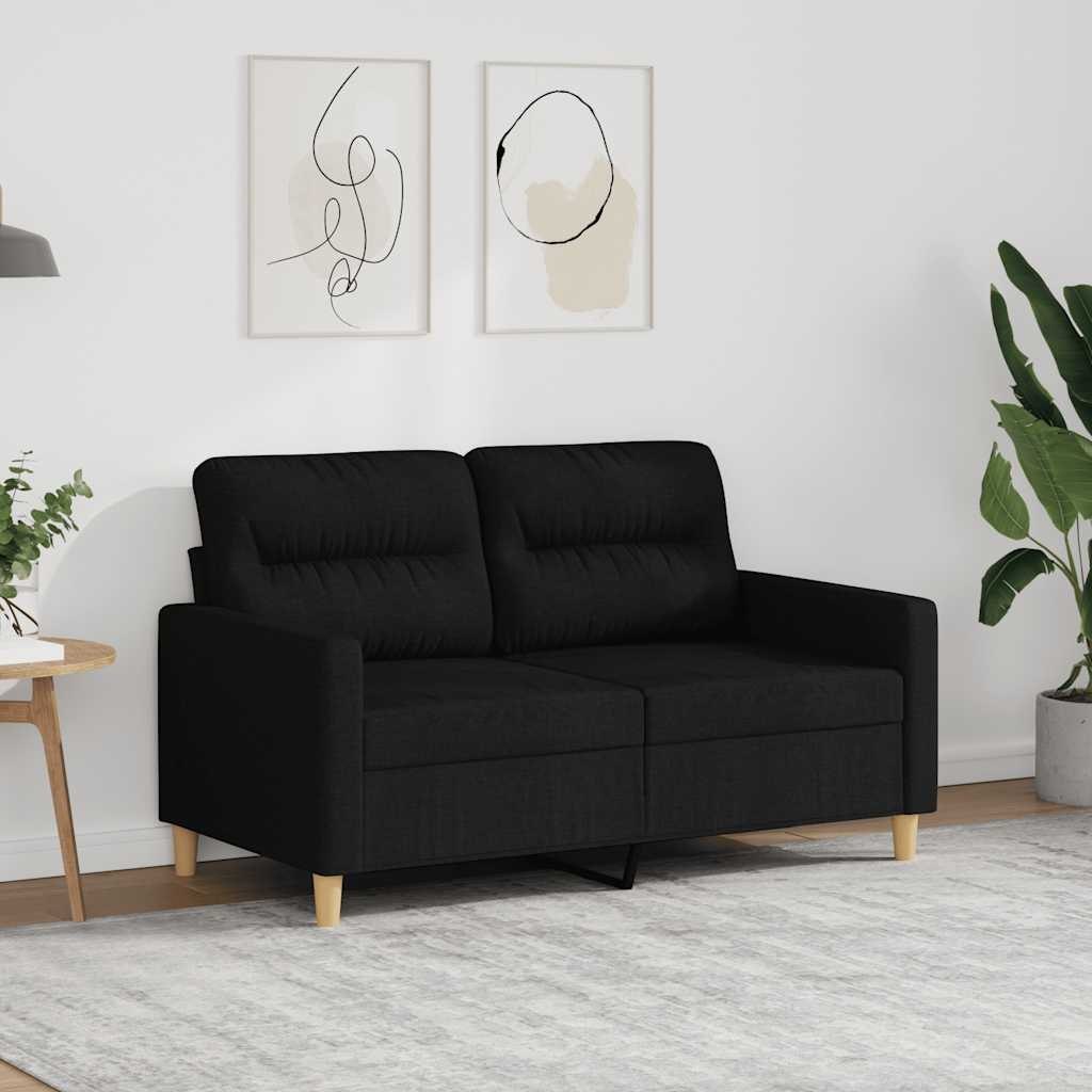 Sofa 2-osobowa, czarna, 120 cm, tapicerowana tkaniną