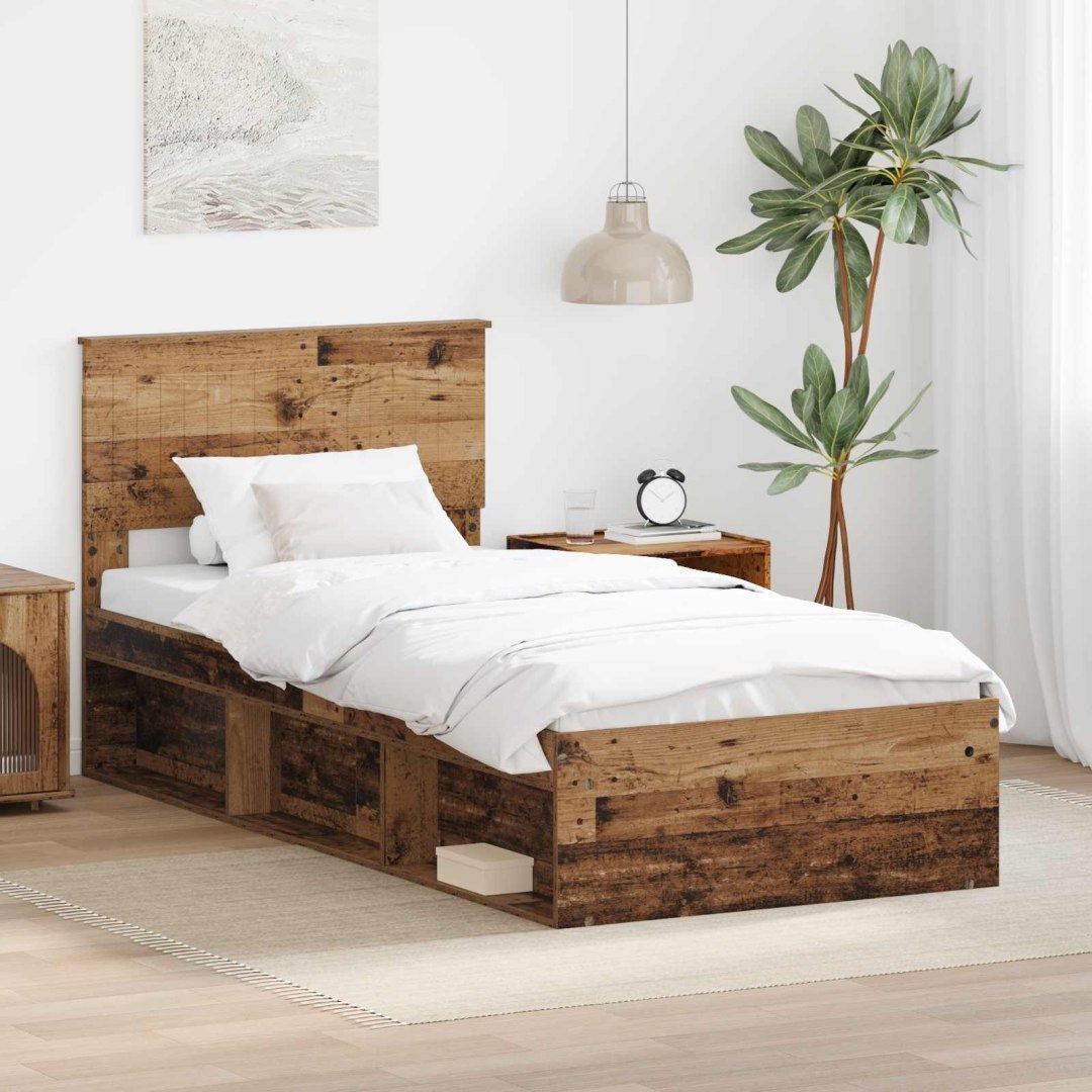 Ramka łóżka Stare drewno 90 x 190 cm Lite drewno sosnowe