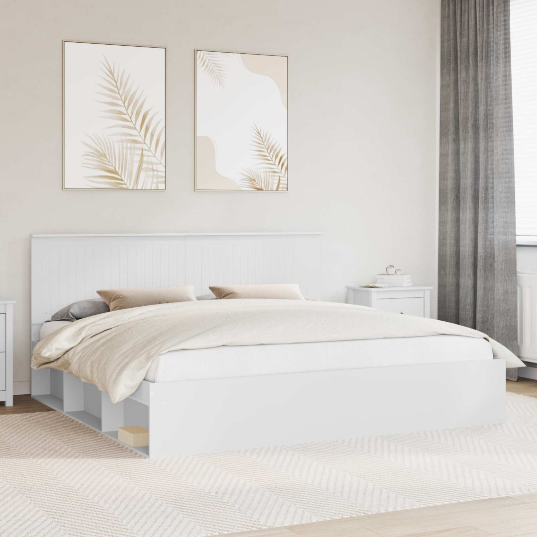 Ramka łóżka Z zagłówkiem Biały 200 x 200 cm Lite drewno sosnowe
