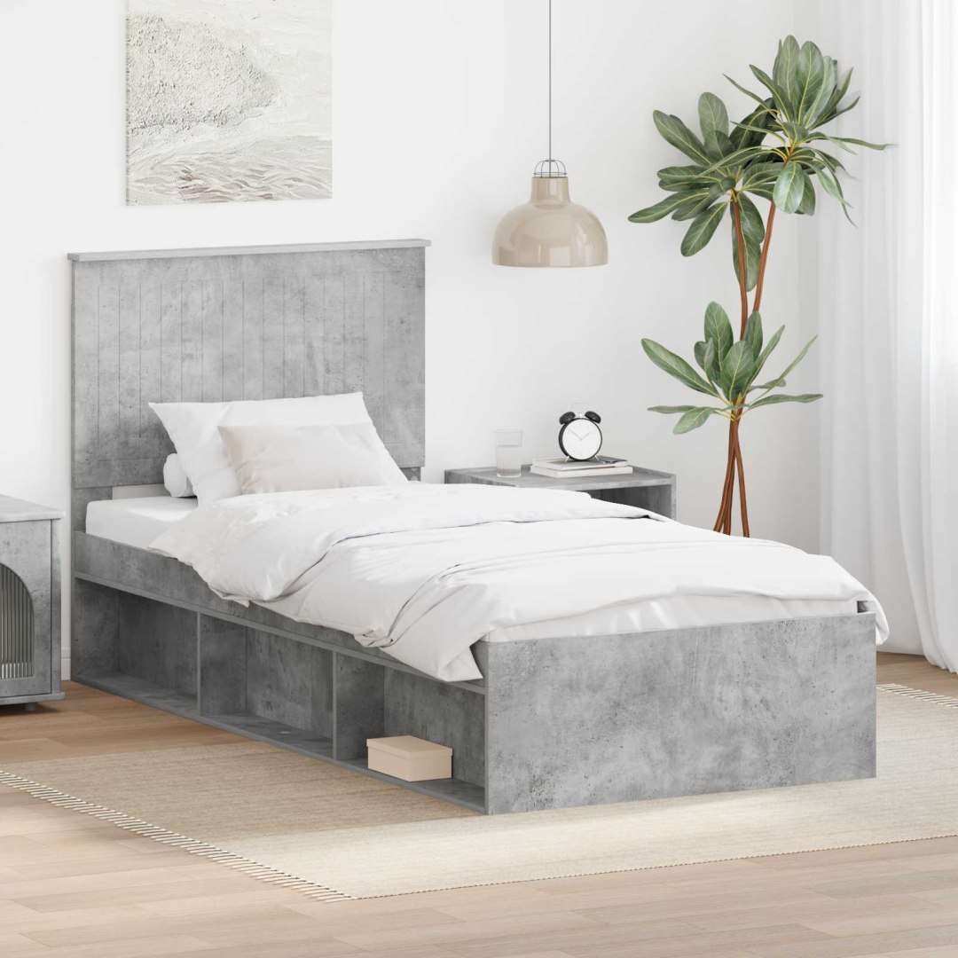 Ramka łóżka Betonowy szary 90 x 200 cm Lite drewno sosnowe