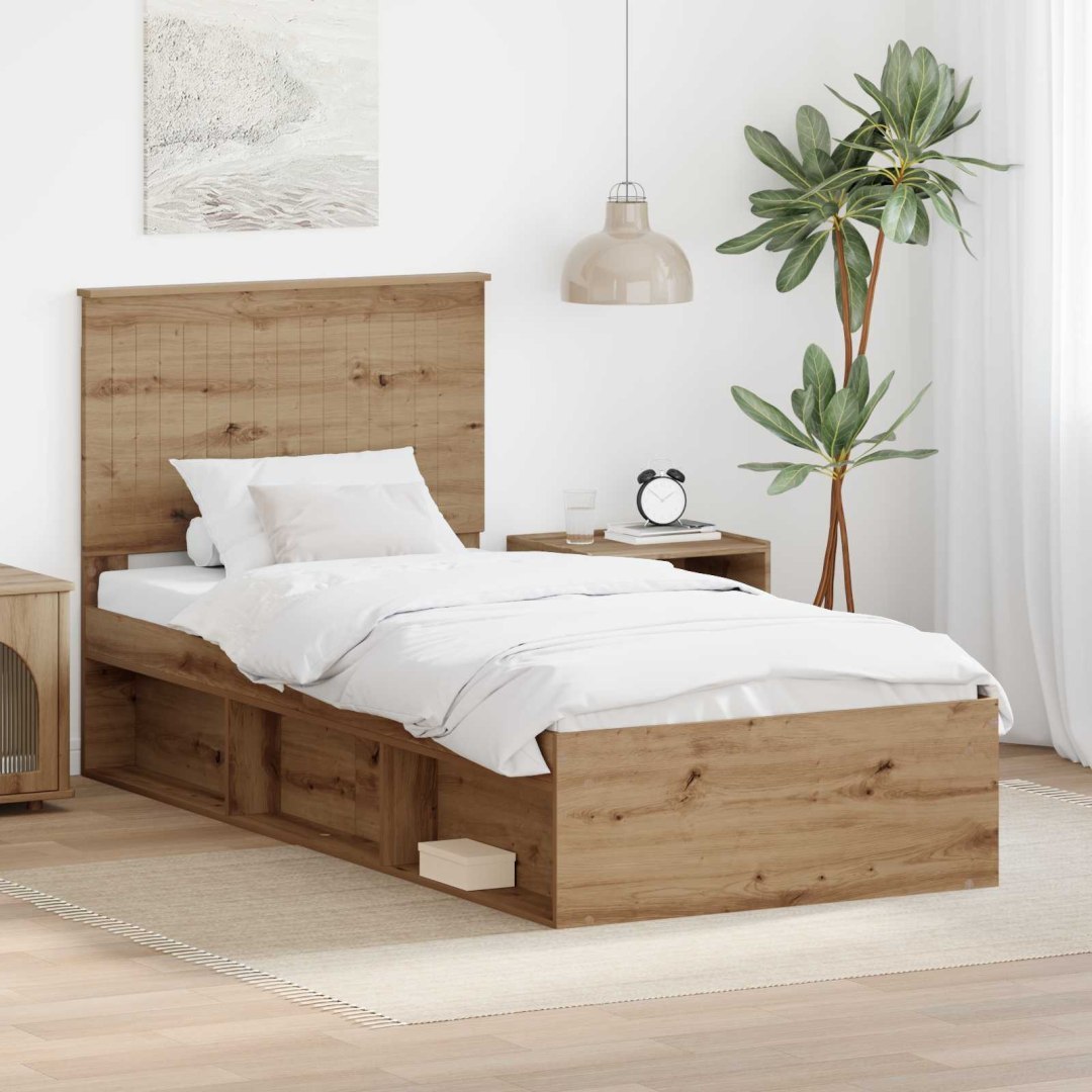 Ramka łóżka Dąb artisan 90 x 190 cm Lite drewno sosnowe