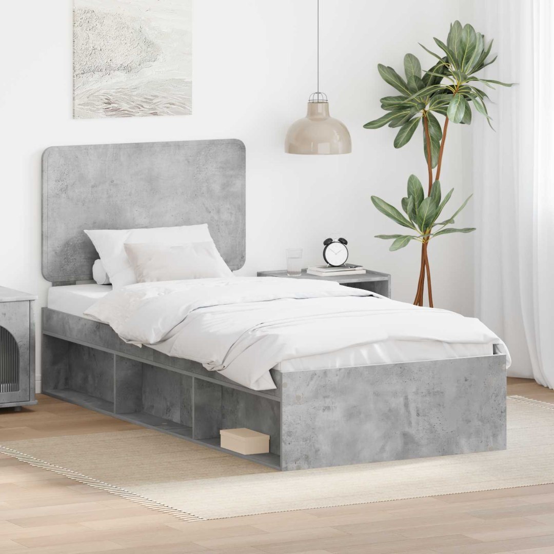 Ramka łóżka Szary beton 100 x 200 cm Lite drewno sosnowe