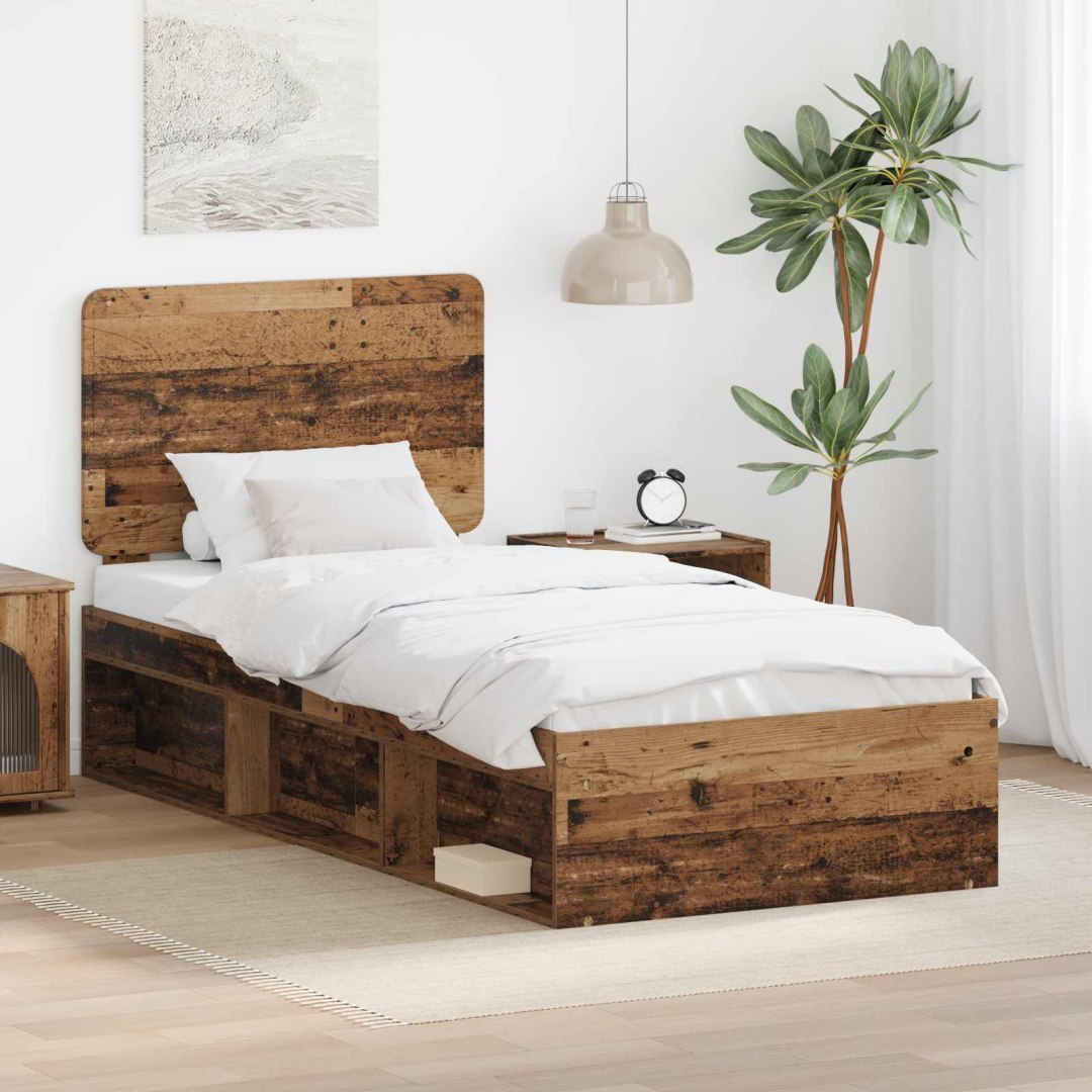 Ramka łóżka Stare drewno 90 x 200 cm Lite drewno sosnowe