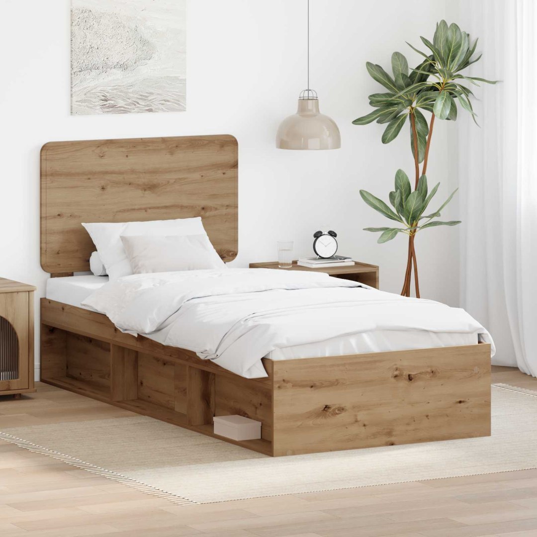 Ramka łóżka Dąb artisan 90 x 190 cm Lite drewno sosnowe