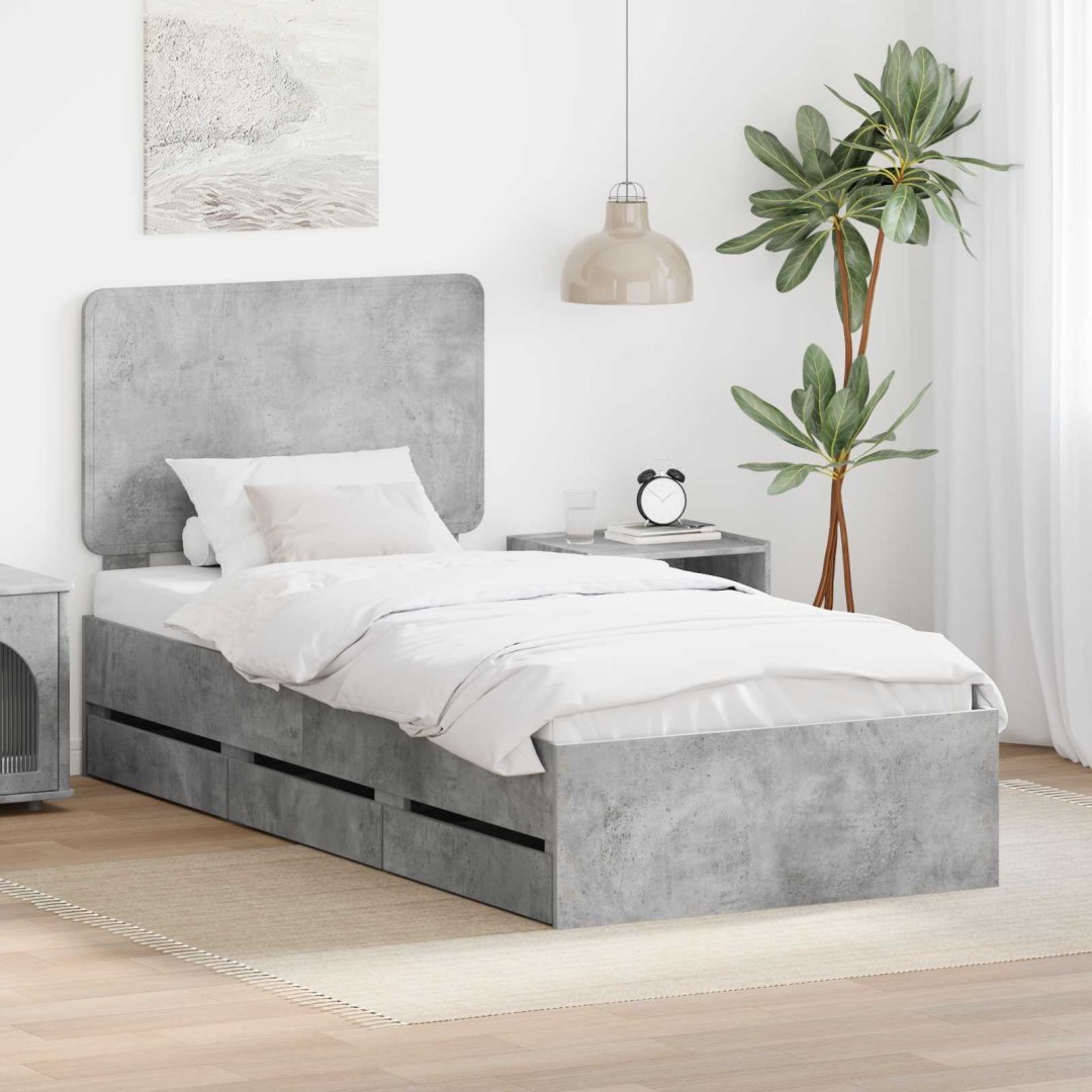 Ramka łóżka Betonowy szary 90 x 200 cm Drewno inżynieryjne