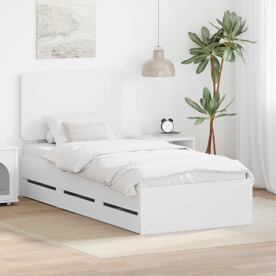 Ramka łóżka z szufladą Biały 75 x 190 cm Drewno inżynieryjne