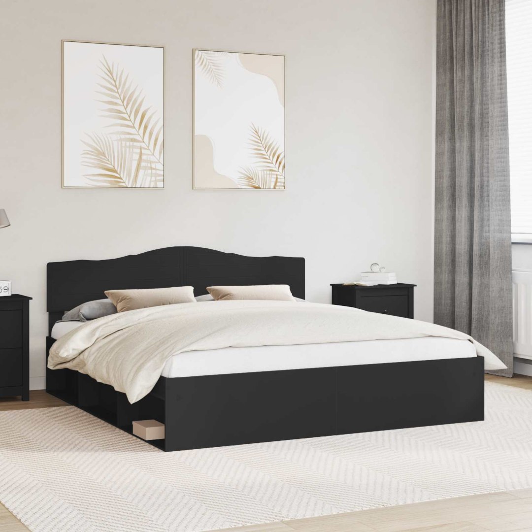 Ramka łóżka Czarny 200 x 200 cm Lite drewno sosnowe