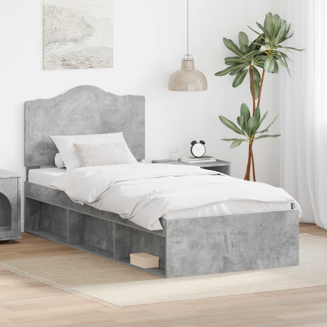 Ramka łóżka Betonowy szary 90 x 200 cm Lite drewno sosnowe