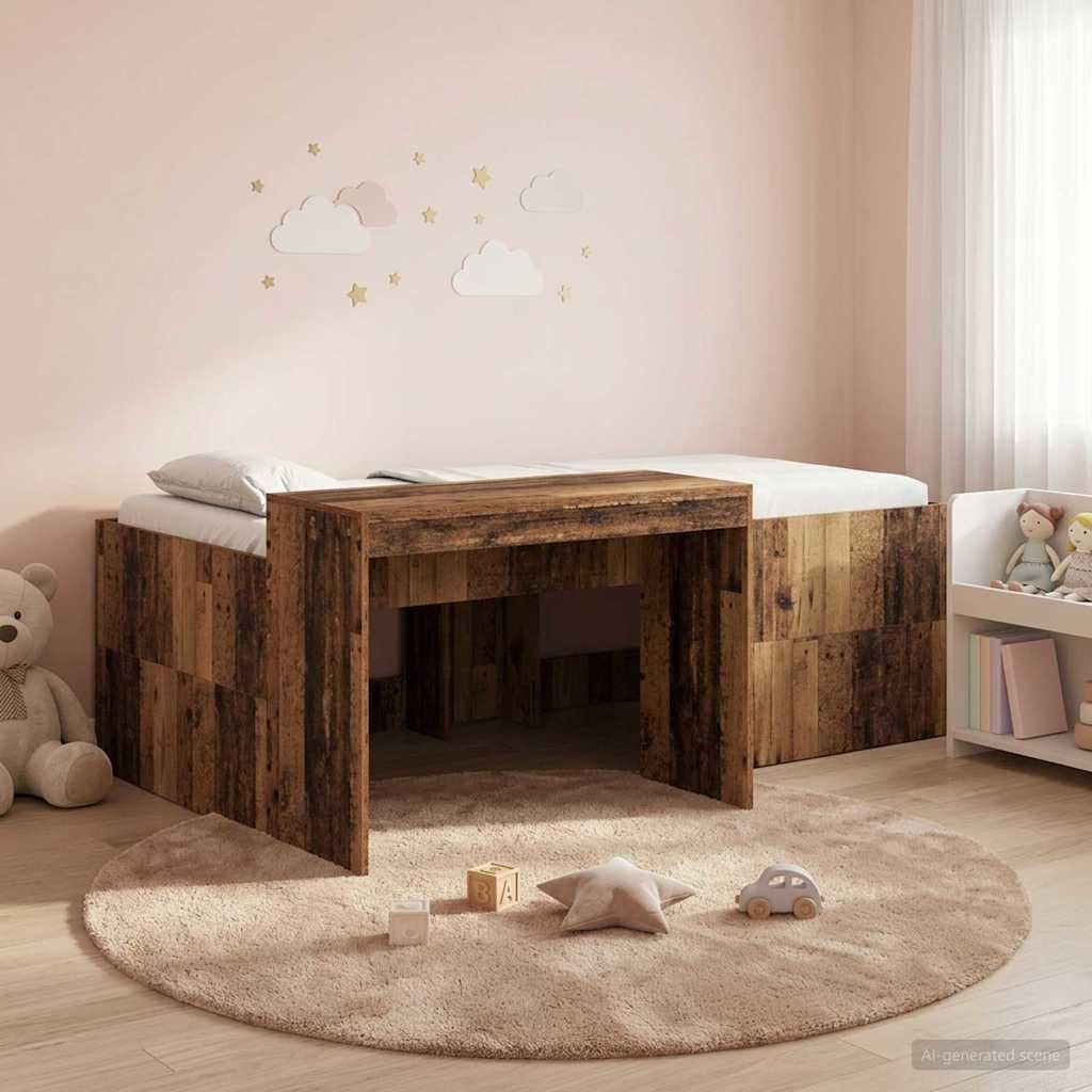 Pojedyncze łóżko dla dzieci z biurkiem stare drewno 90 x 200 cm