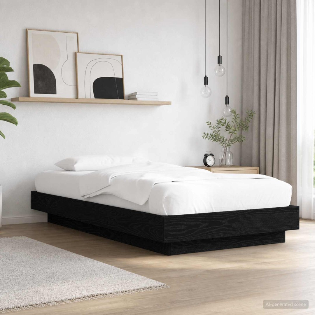 Łóżko z ramą z LED Czarny dąb 80 x 200 cm Drewno inżynieryjne