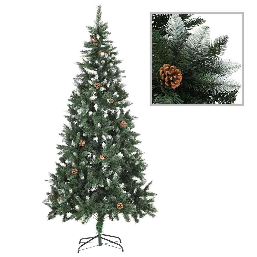 Sztuczna choinka z szyszkami i białym brokatem, 210 cm