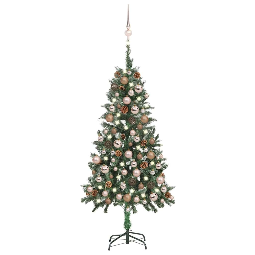 Sztuczna choinka z lampkami, bombkami i szyszkami, 150 cm