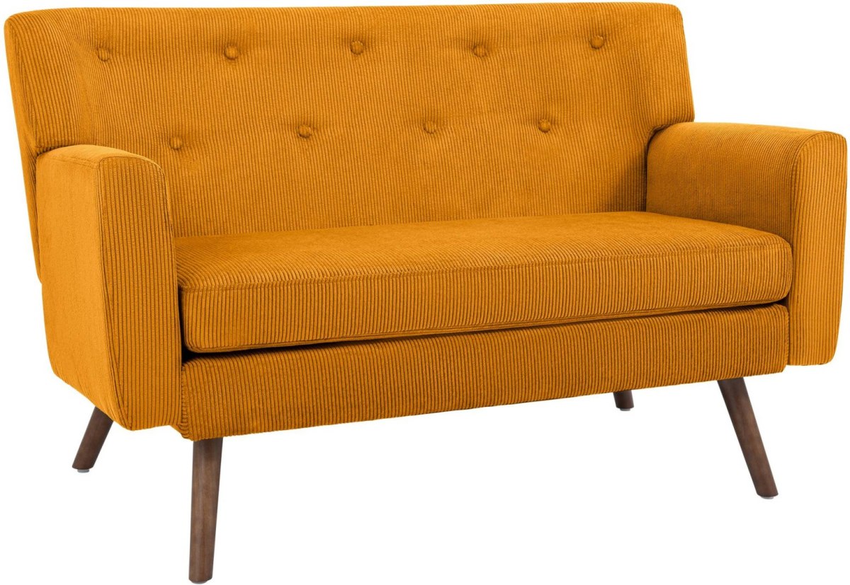 Sofa dwuosobowa Kioni z pomarańczowej tkaniny sztruksowej