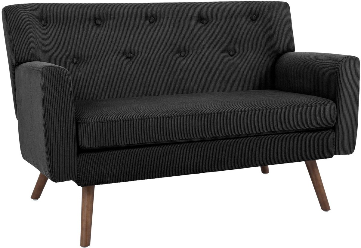 Sofa dwuosobowa Kioni z czarnej tkaniny sztruksowej