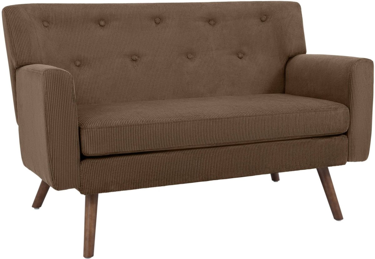 Sofa dwuosobowa Kioni z sztruksową tapicerką, ciemnobrązowa