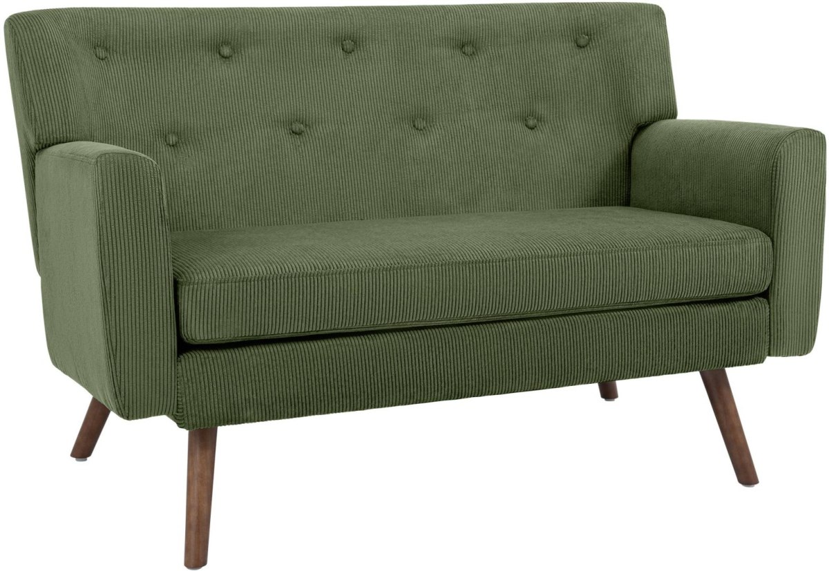 Sofa dwuosobowa Kioni z zielonej tkaniny sztruksowej