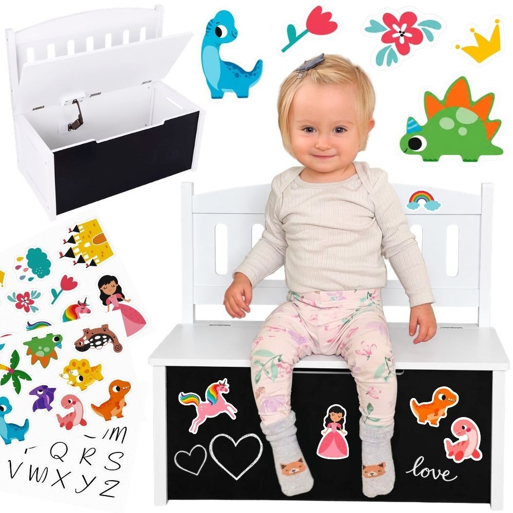 Tooky Toy Drewniana Skrzynia 3w1 na Zabawki Ławka z Tablicą Kredową do Rysowania