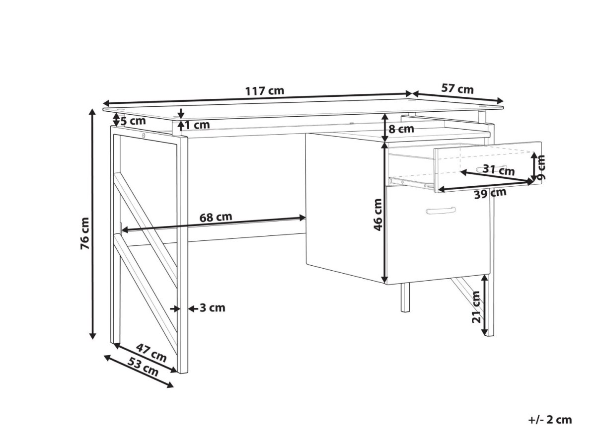 Biurko MORITON 117 cm x 57 cm ze schowkiem Czarny