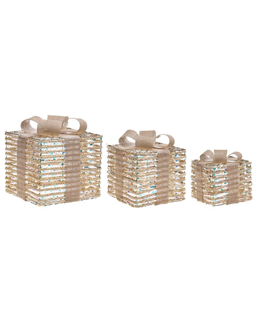 Zestaw 3 dekoracji świątecznych LED MOSSO 20/25/30 cm Prezenty świąteczne Beżowy