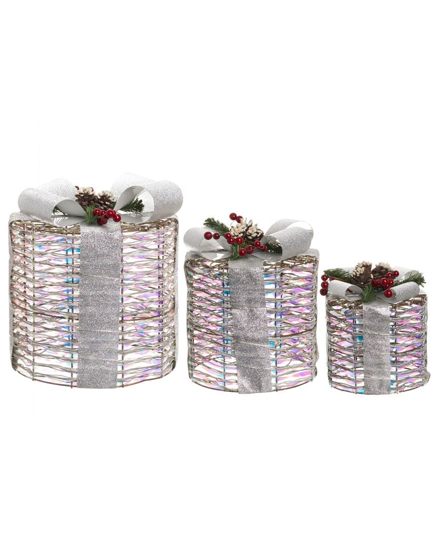 Zestaw 3 dekoracji świątecznych LED JULSO 20/25/30 cm Prezenty świąteczne Srebrny
