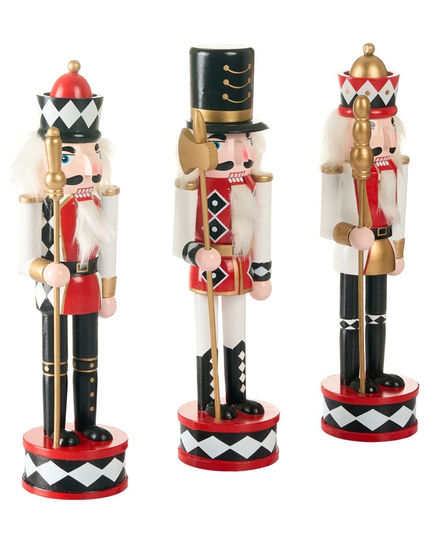 Zestaw 3 figurek dekoracyjnych RICKLEAN 30 cm Dziadek do orzechów Czerwony/biały