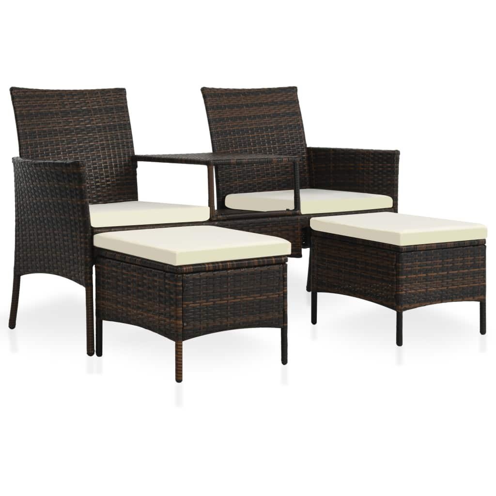 2-os. sofa ogrodowa ze stolikiem i podnóżkami, rattan PE, brąz Lumarko!