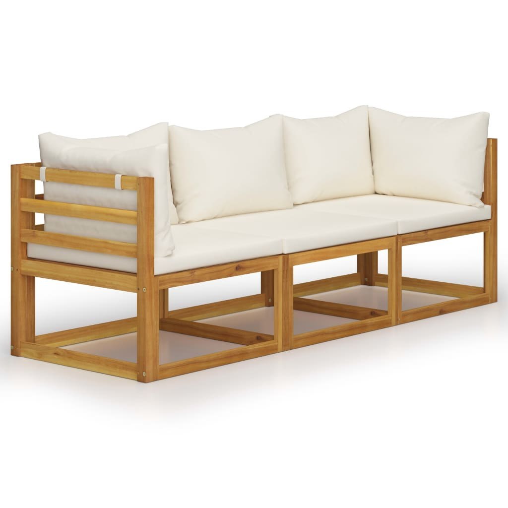 3-osobowa sofa ogrodowa z kremowymi poduszkami, drewno akacjowe Lumarko!