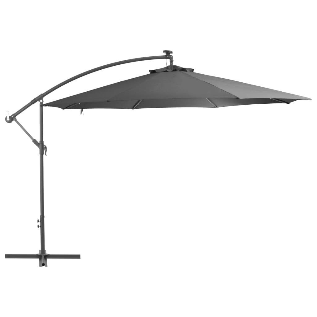 Parasol wiszący z LED i metalową rurą, 350 cm, antracytowy Lumarko!