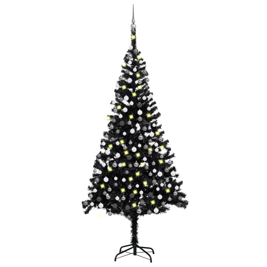 Sztuczna choinka z LED i bombkami, czarna, 240 cm, PVC Lumarko!