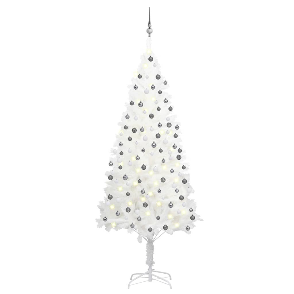 Sztuczna choinka z lampkami LED i bombkami, biała, 210 cm Lumarko!