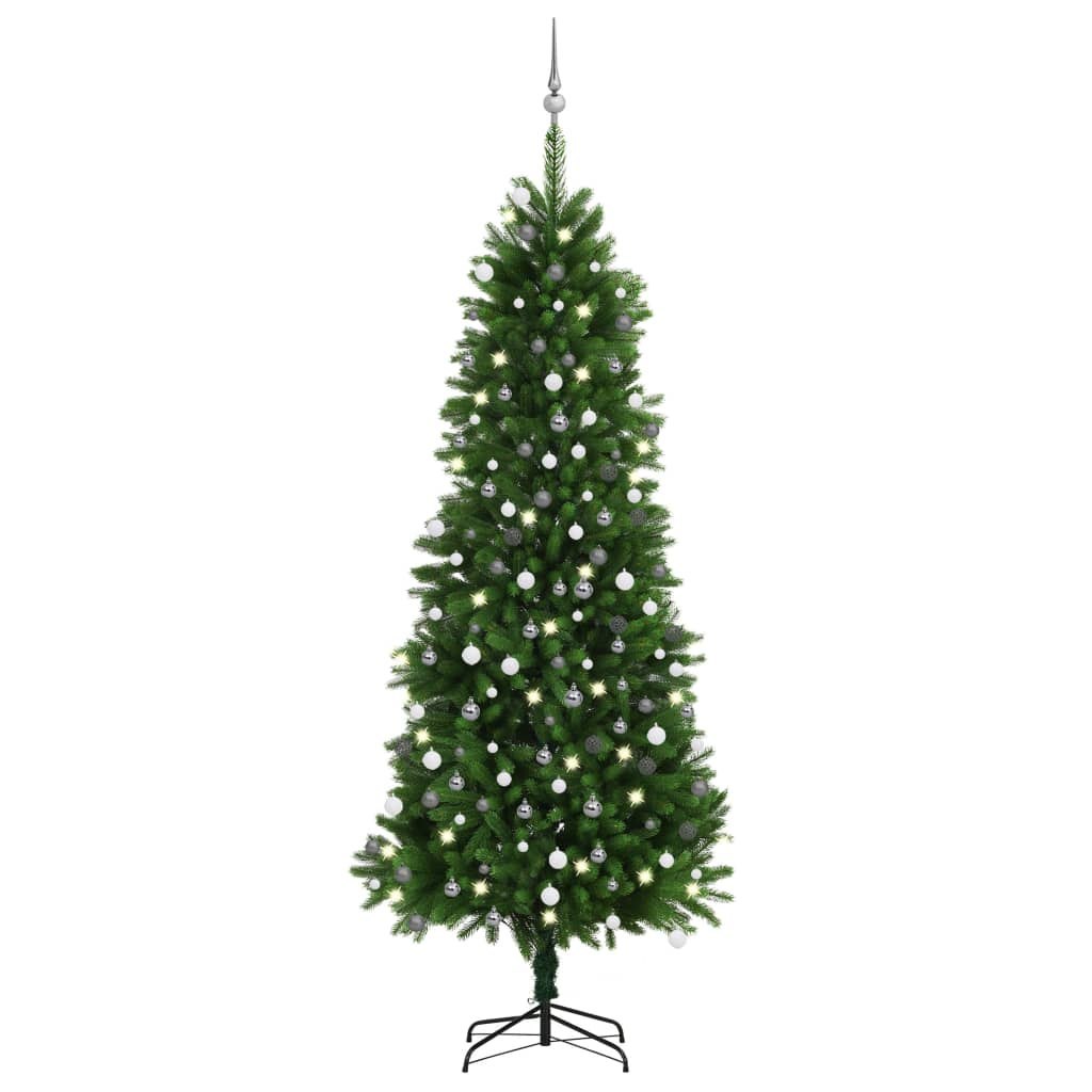 Sztuczna choinka z lampkami LED i bombkami, 240 cm, zielona Lumarko!