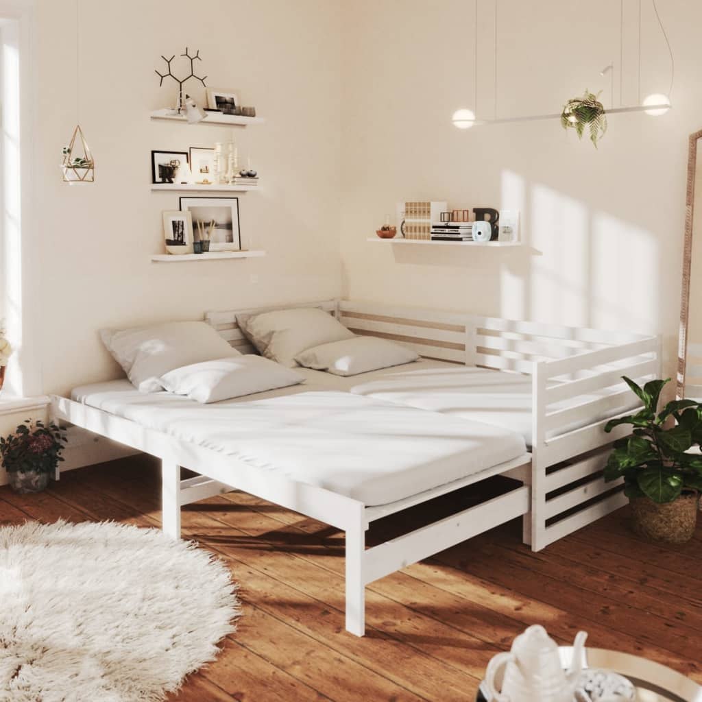 Łóżko wysuwane, lite drewno sosnowe, białe, 2x(90x200) cm Lumarko!