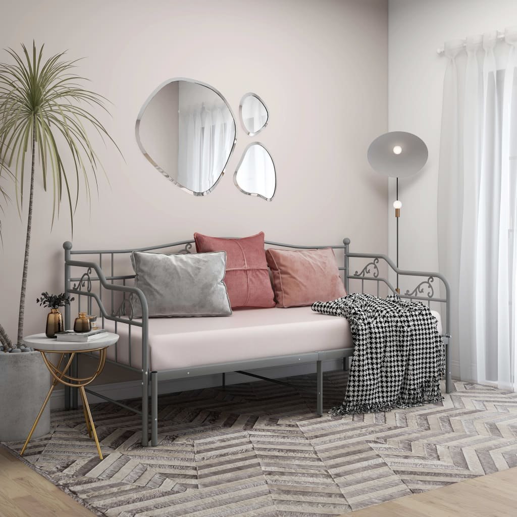 Sofa z wysuwaną ramą łóżka, szara, metalowa, 90x200 cm Lumarko!