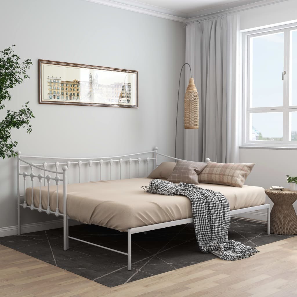 Sofa z wysuwaną ramą łóżka, biała, metalowa, 90x200 cm Lumarko!