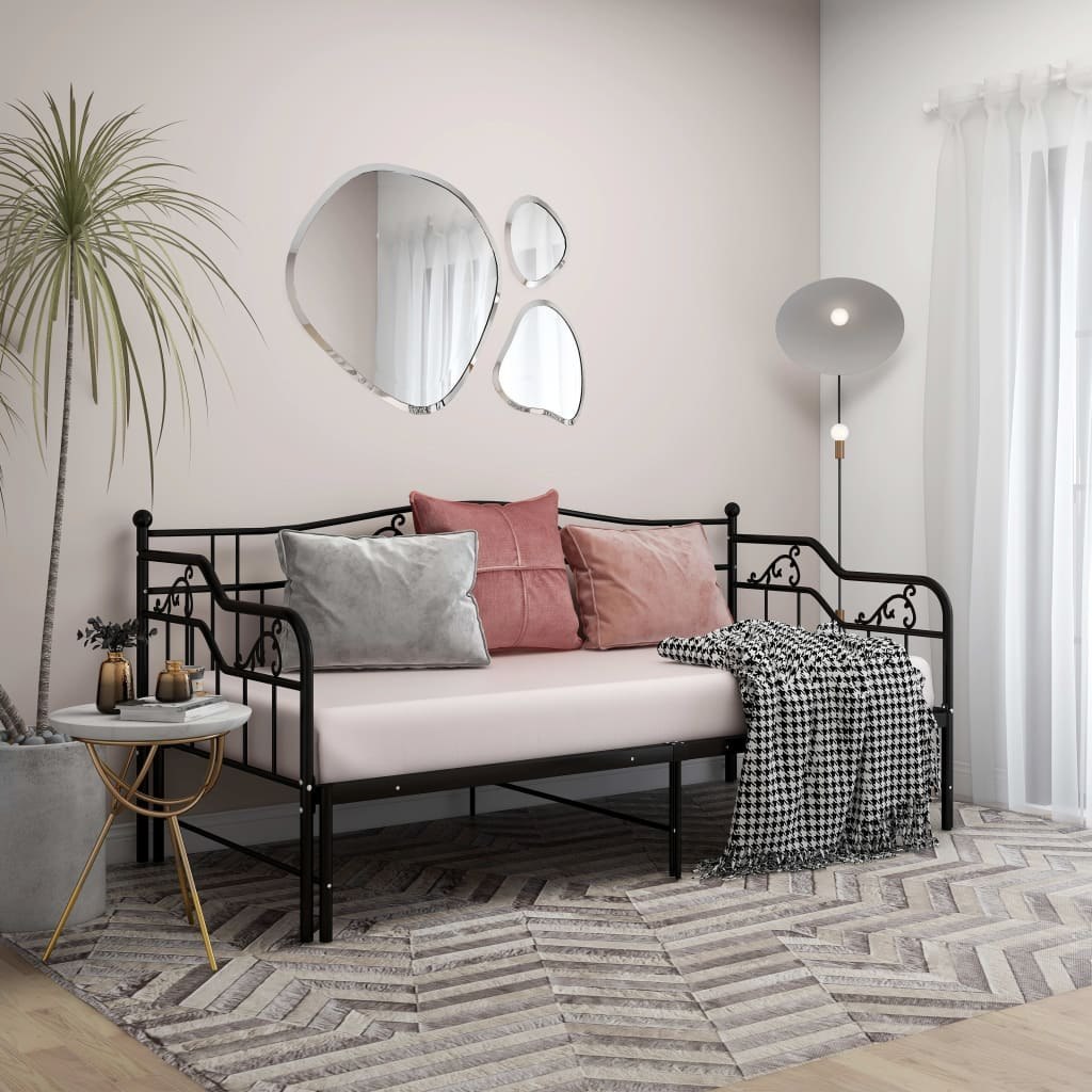 Sofa z wysuwaną ramą łóżka, czarna, metalowa, 90x200 cm Lumarko!