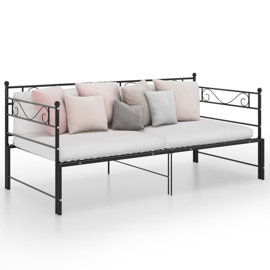 Sofa z wysuwaną ramą łóżka, czarna, metalowa, 90x200 cm Lumarko!