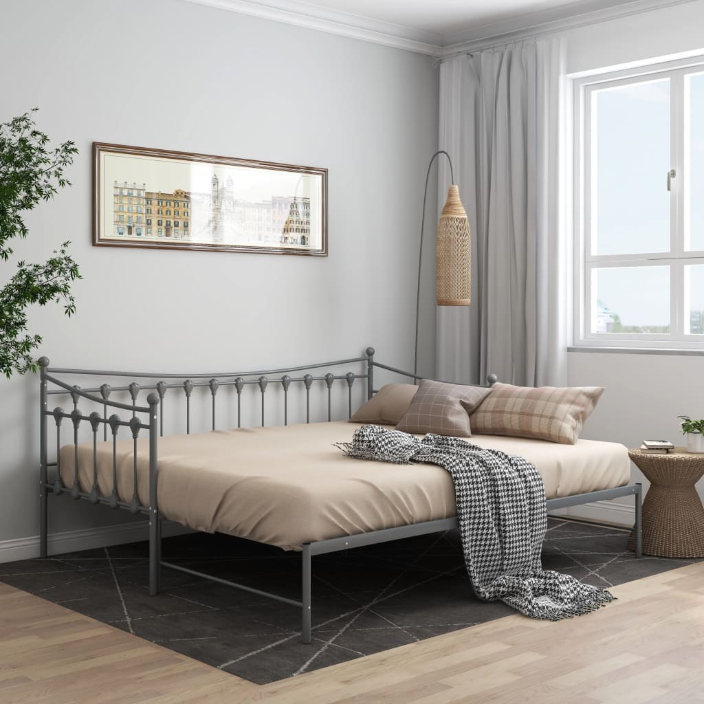 Sofa z wysuwaną ramą łóżka, szara, metalowa, 90x200 cm Lumarko!