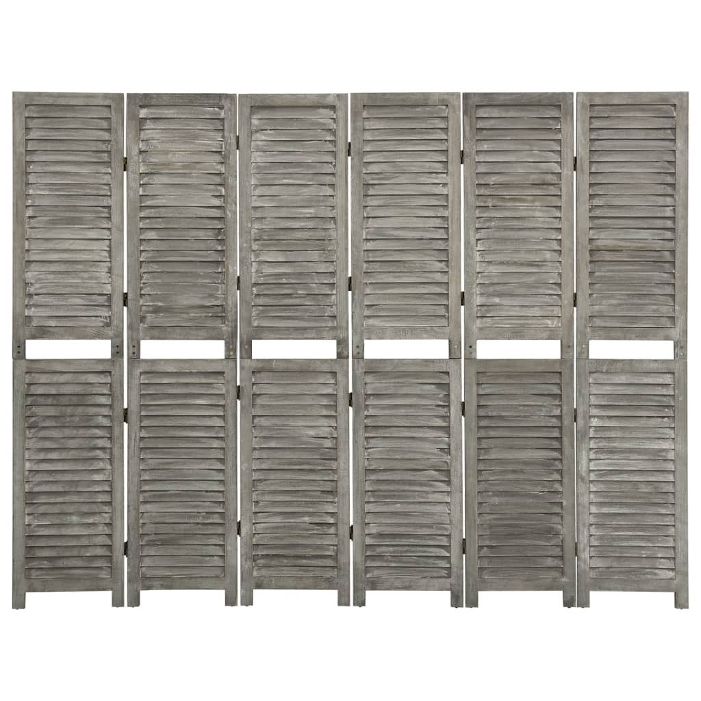 Parawan 6-panelowy, szary, 214x166 cm, lite drewno Lumarko!