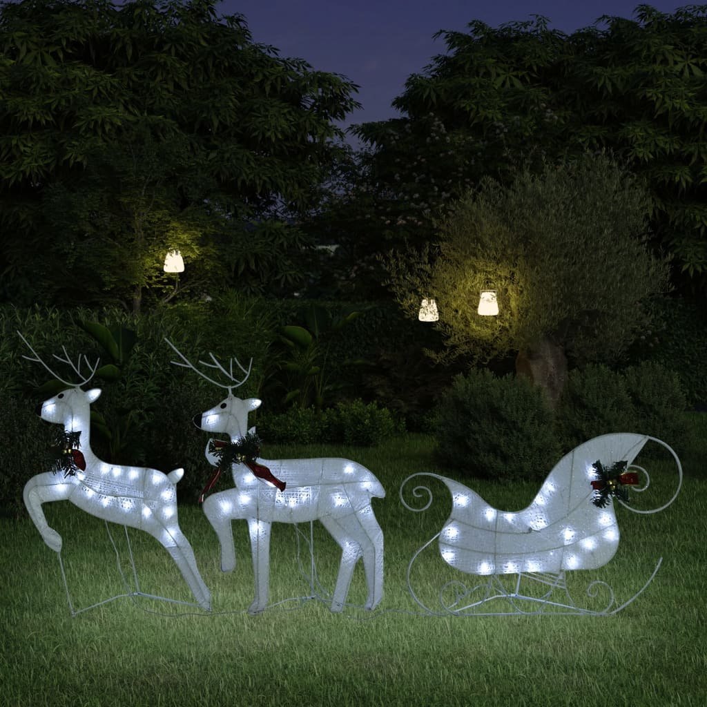 Renifery z saniami, dekoracja do ogrodu, 60 diod LED, białe Lumarko!