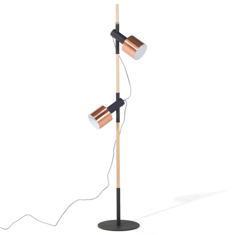 Lampa Podłogowa Regulowana Drewniana Czarna Owens