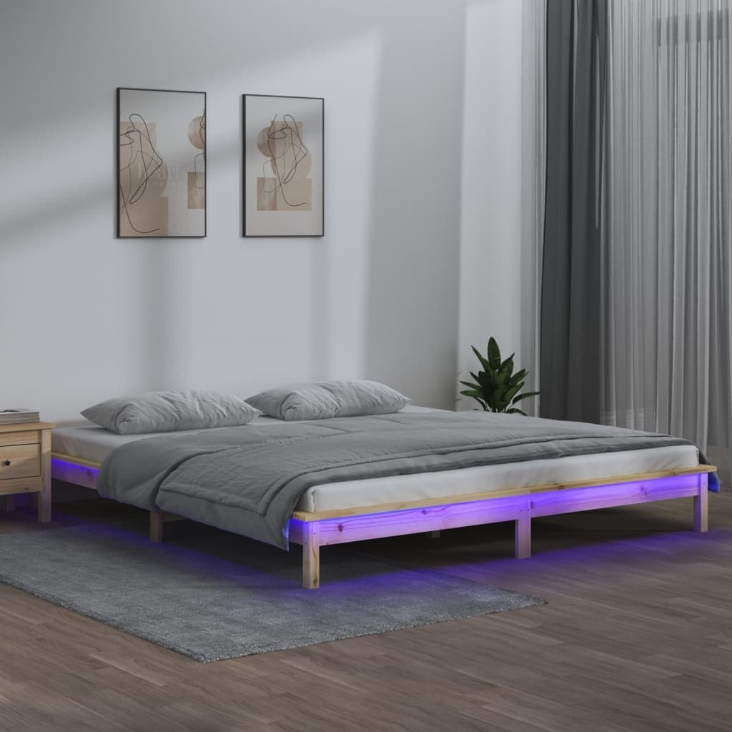 Rama łóżka z LED, 135x190 cm, podwójna, lite drewno Lumarko!