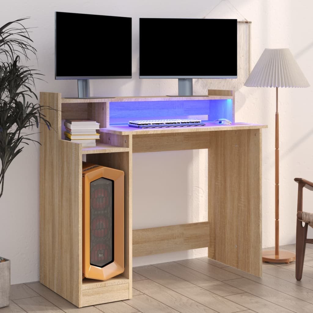 Biurko z podświetleniem LED, dąb sonoma, 97x90x45 cm Lumarko!