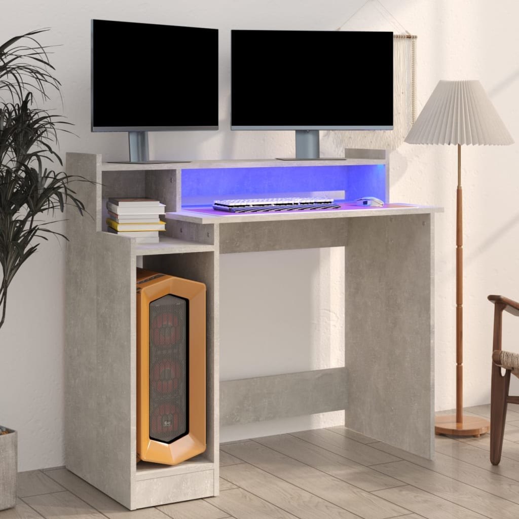 Biurko z podświetleniem LED, betonowa szarość, 97x90x45 cm Lumarko!