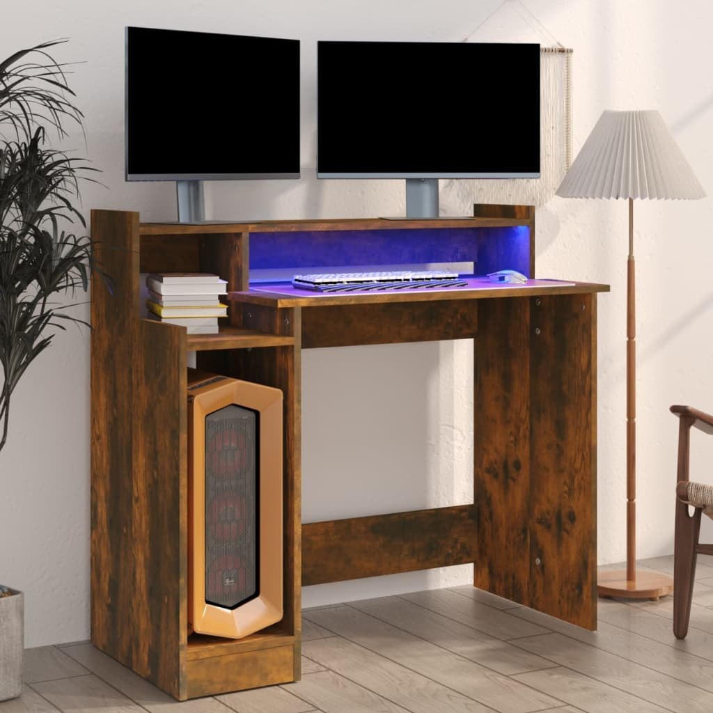 Biurko z podświetleniem LED, przydymiony dąb, 97x90x45 cm Lumarko!